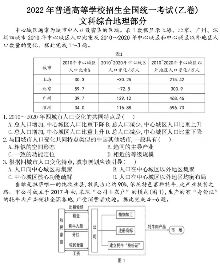 2022年全国乙卷高考真题答案