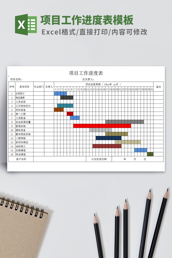 项目工作进度表模板